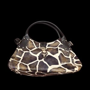 Dooney & Bourke Large Shoulder Bag Giraffe Print Black Brown Beige